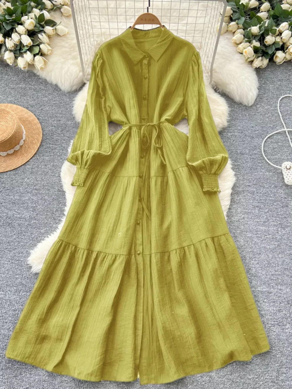 Button Down Tiered Long Sleeve Dress, image 17
