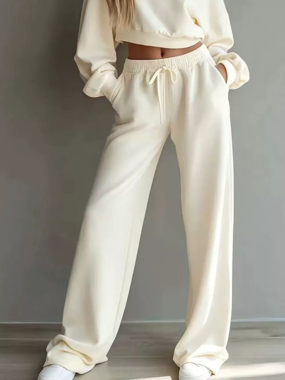 Round Neck Cropped Sweatshirt and Wide-Leg Pants Set, image 8