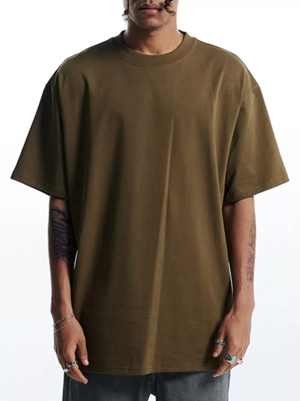 Men's Round Neck Oversized Cotton T-Shirt, image 2
