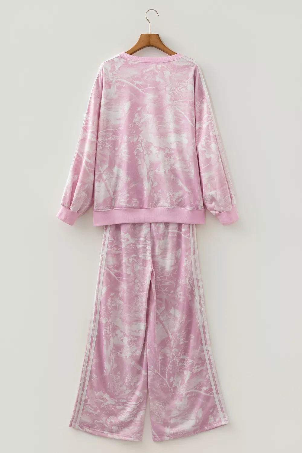 Abstract Print Side Stripe Detail Long Sleeve Top Loose Pants Set, image 6