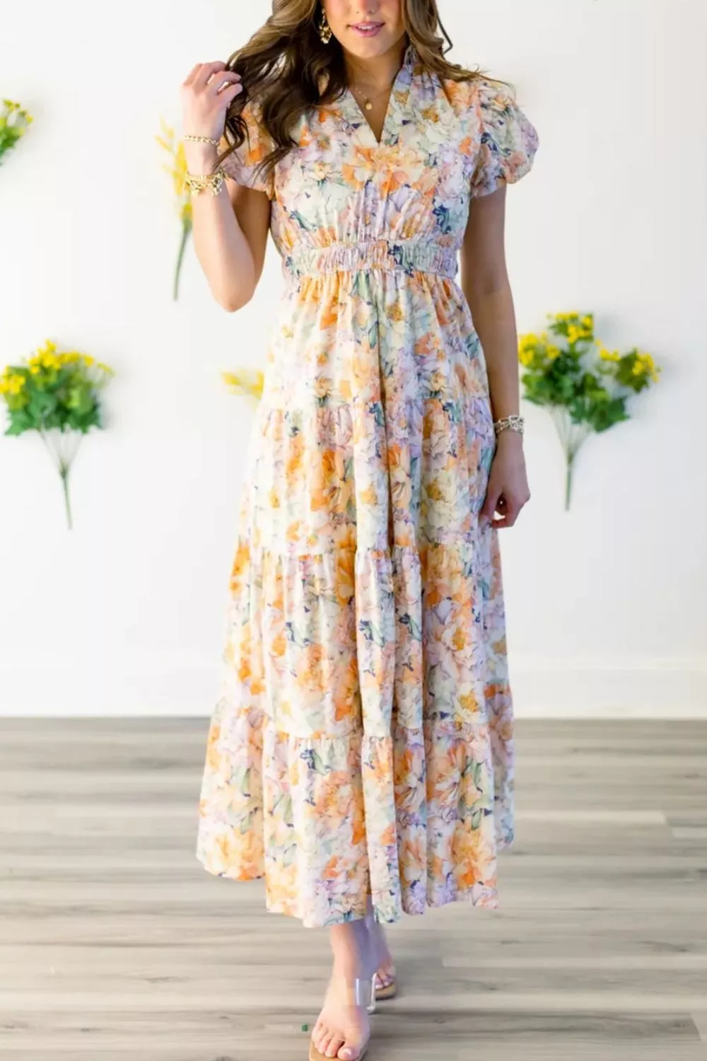 Floral Print Smocked Tiered Maxi Dress, image 3