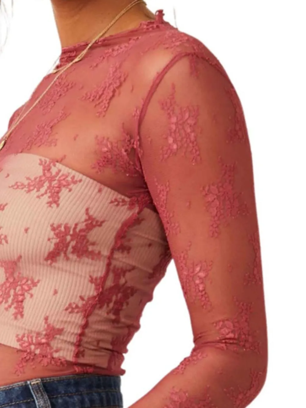 Lace Mock Neck Long Sleeve Blouse, image 11