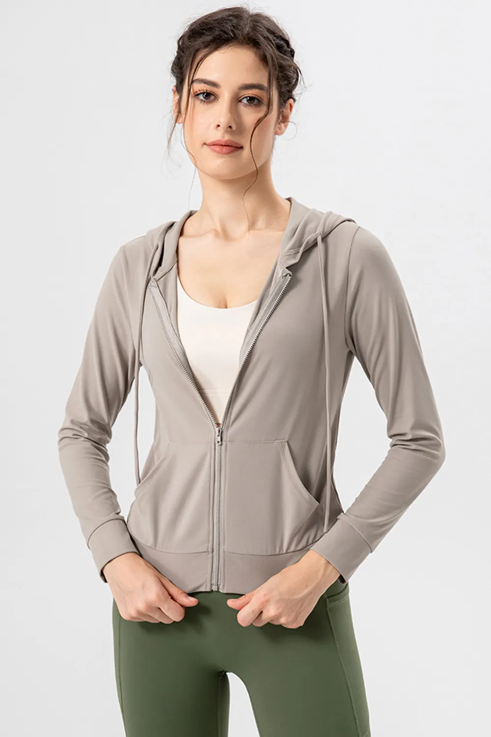 Drawstring Zip Up Hooded Active Outerwear, image 8