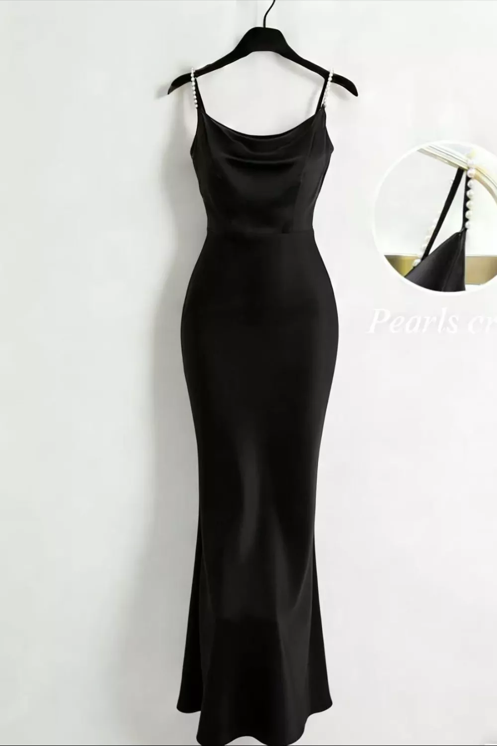Pearl Strap Cowl Neck Satin Maxi Dress