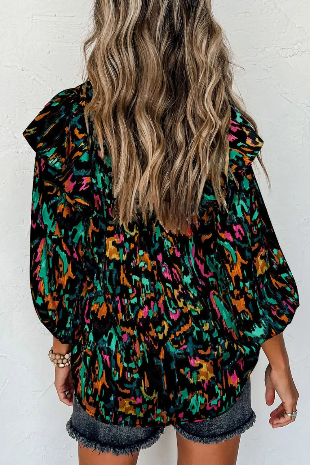 Abstract Print 3/4 Sleeve Ruffle Blouse, image 9