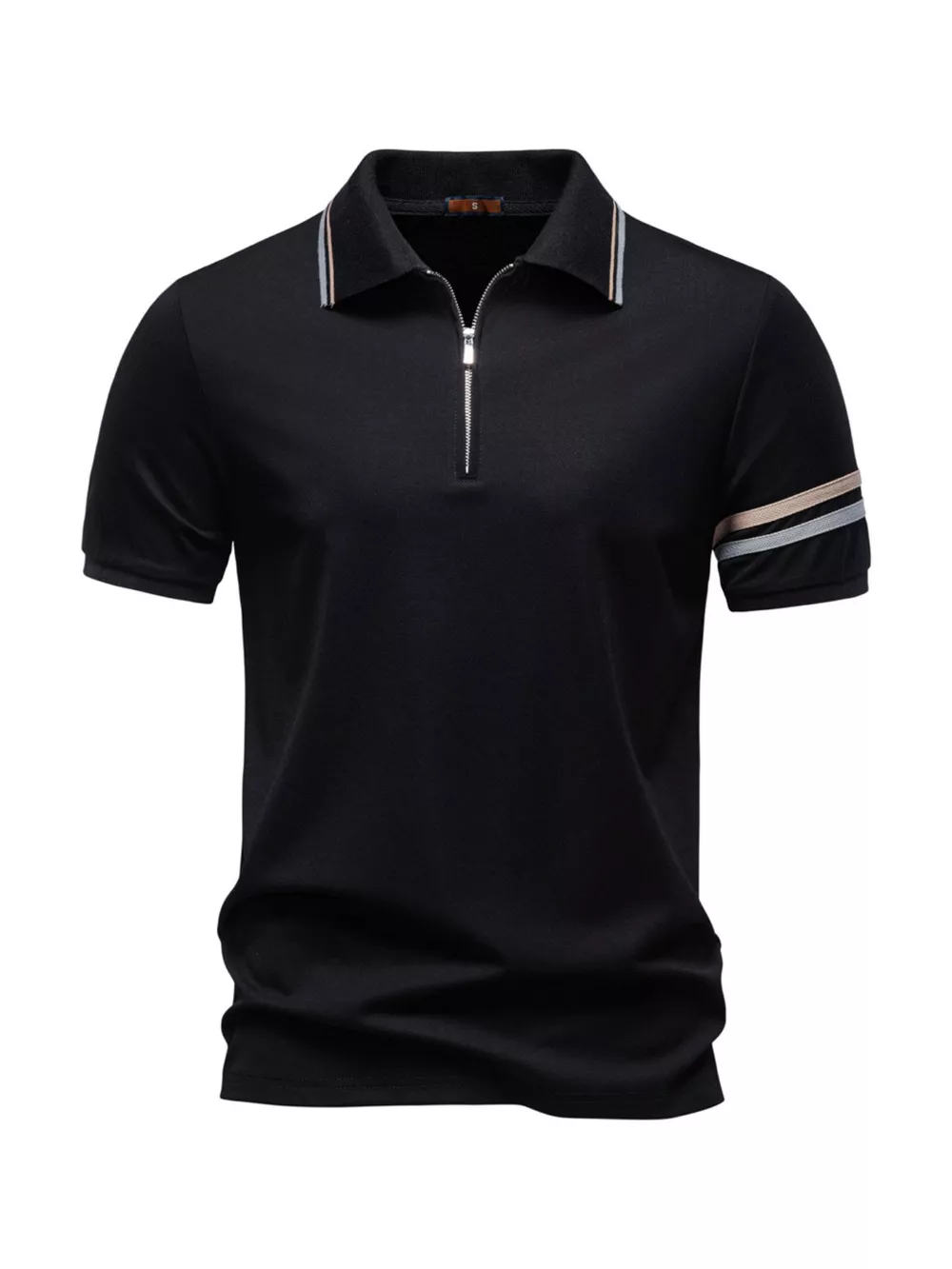 Men's Zippered Collar Polo with Striped, image 5