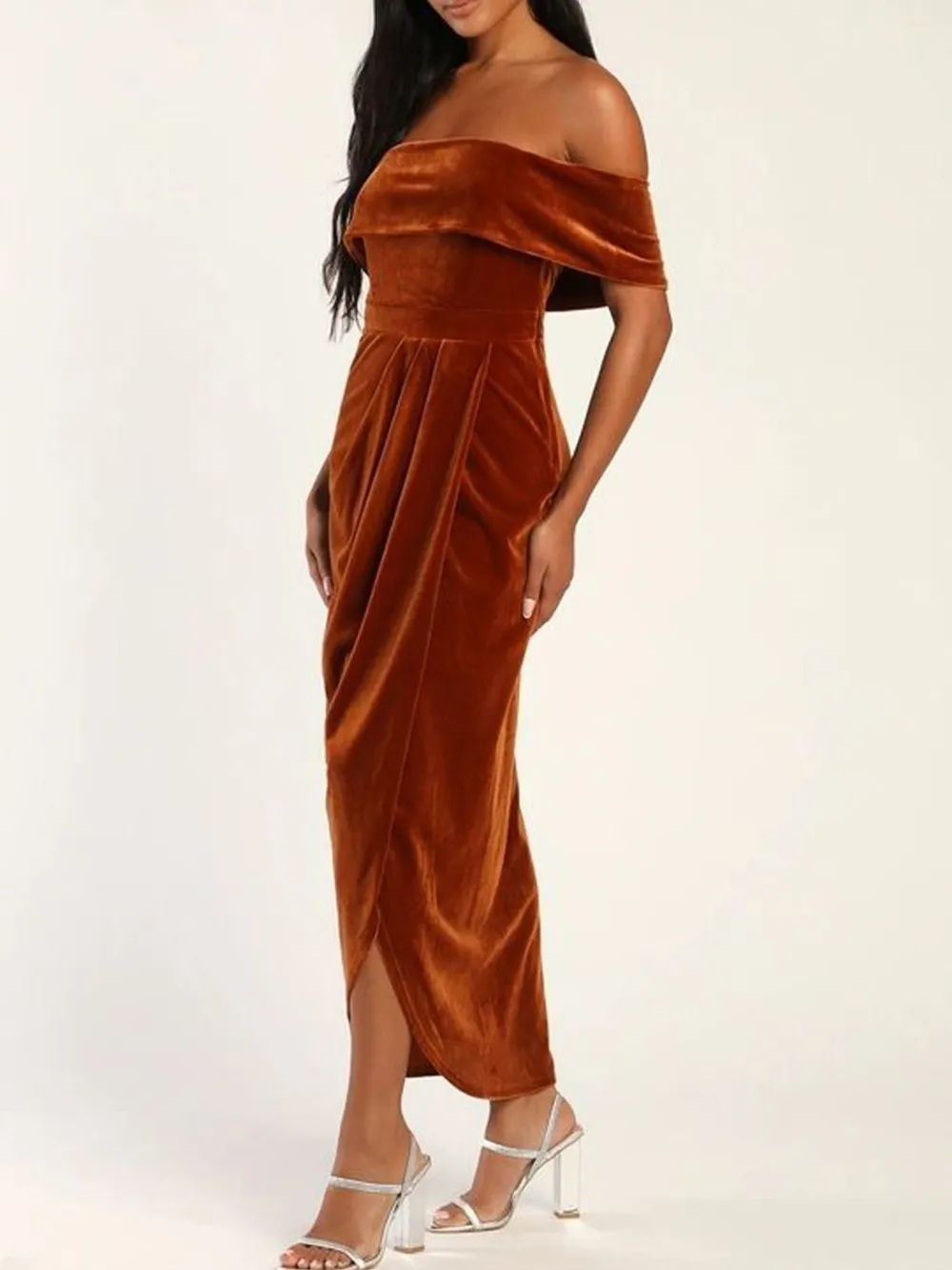 Off-Shoulder Wrap Dress with Side Slit, image 18