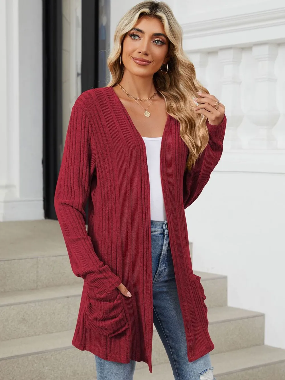 Pocketed Open Front Long Sleeve Cardigan, image 23