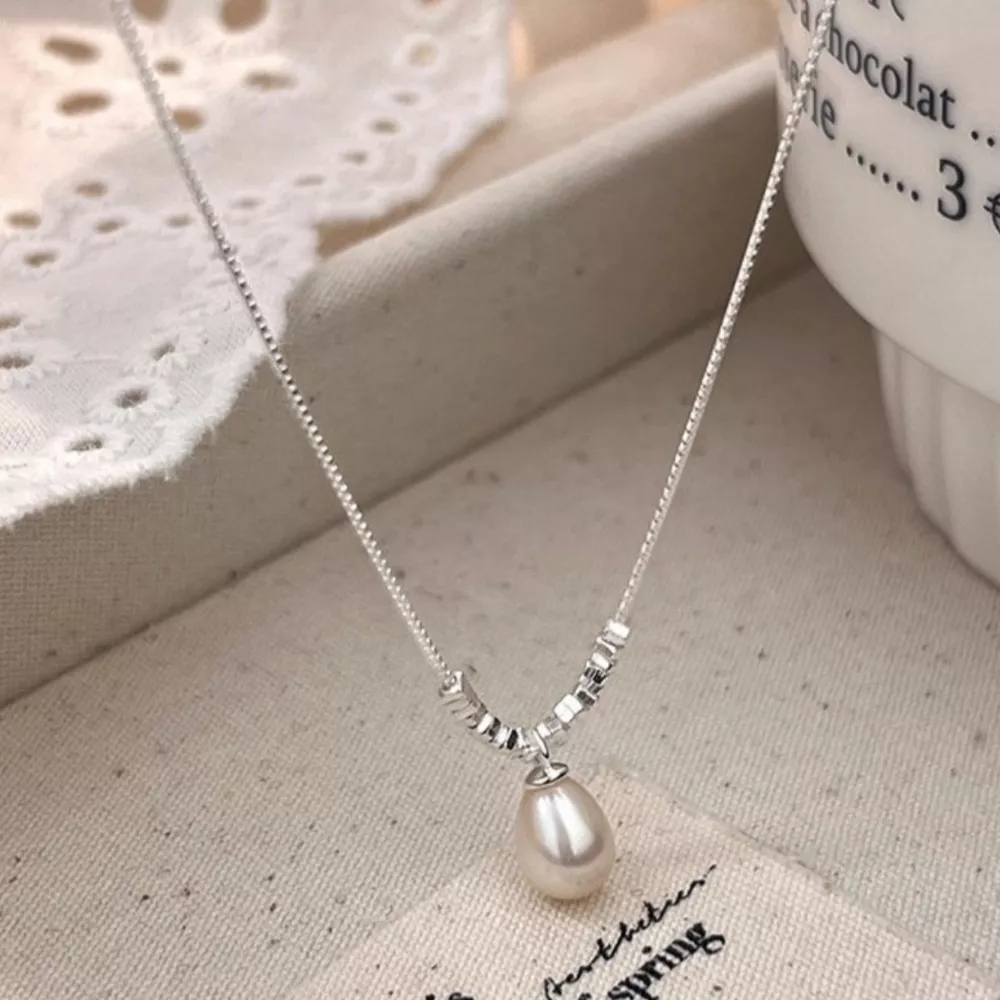 925 Sterling Silver Pearl Drop Necklace, image 5