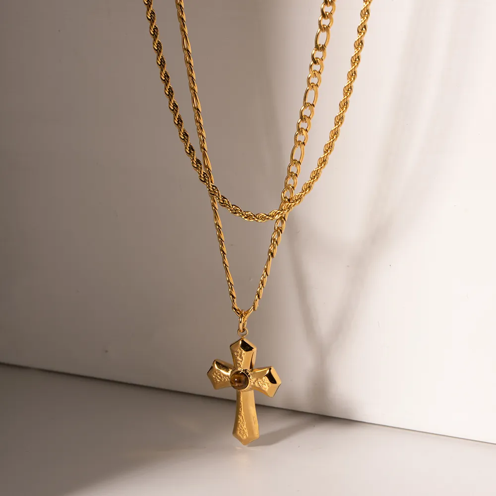 18K Gold-Plated Double Layered Cross Necklace, image 6