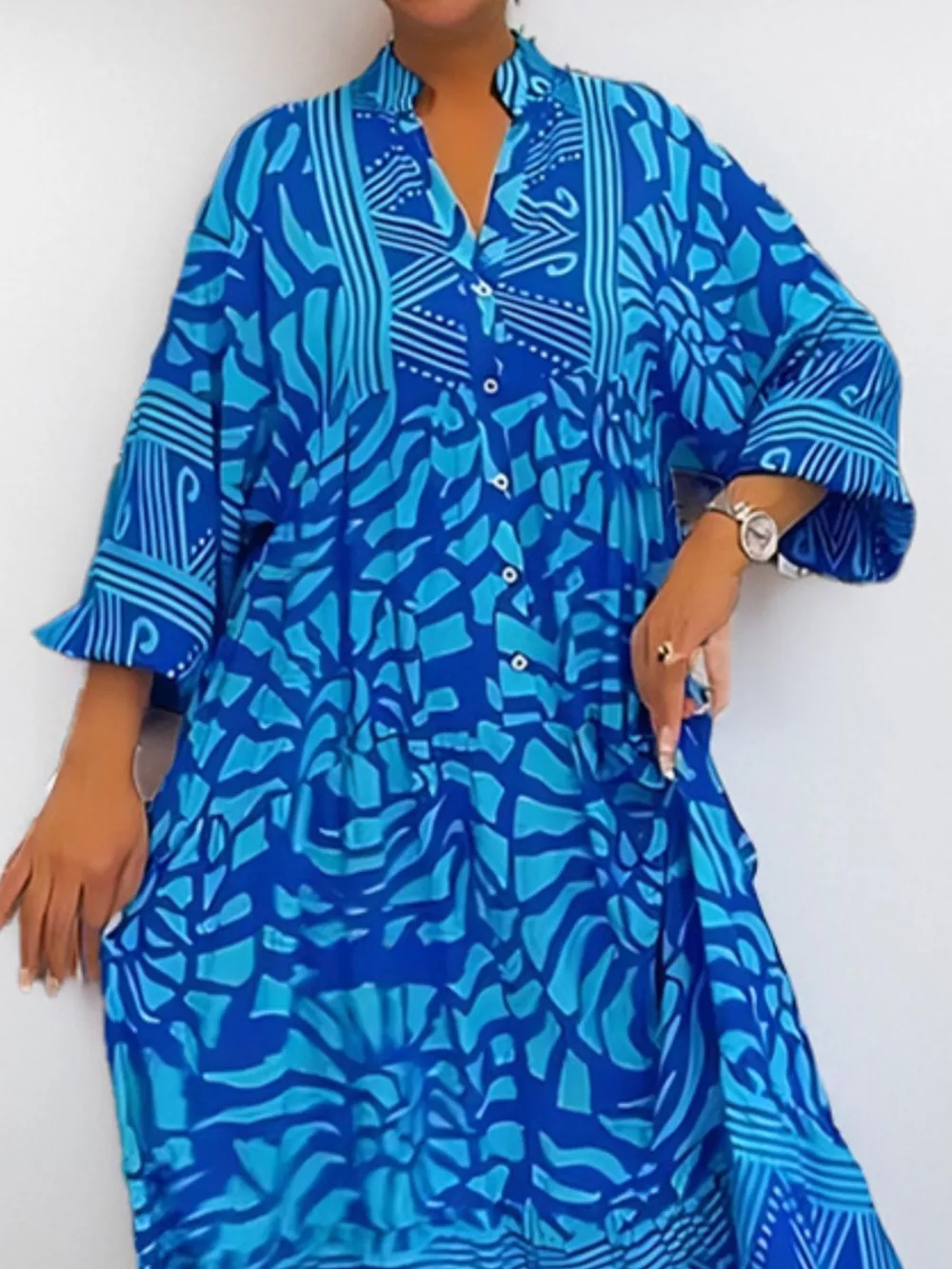 Printed Button Front Midi Dress, image 14