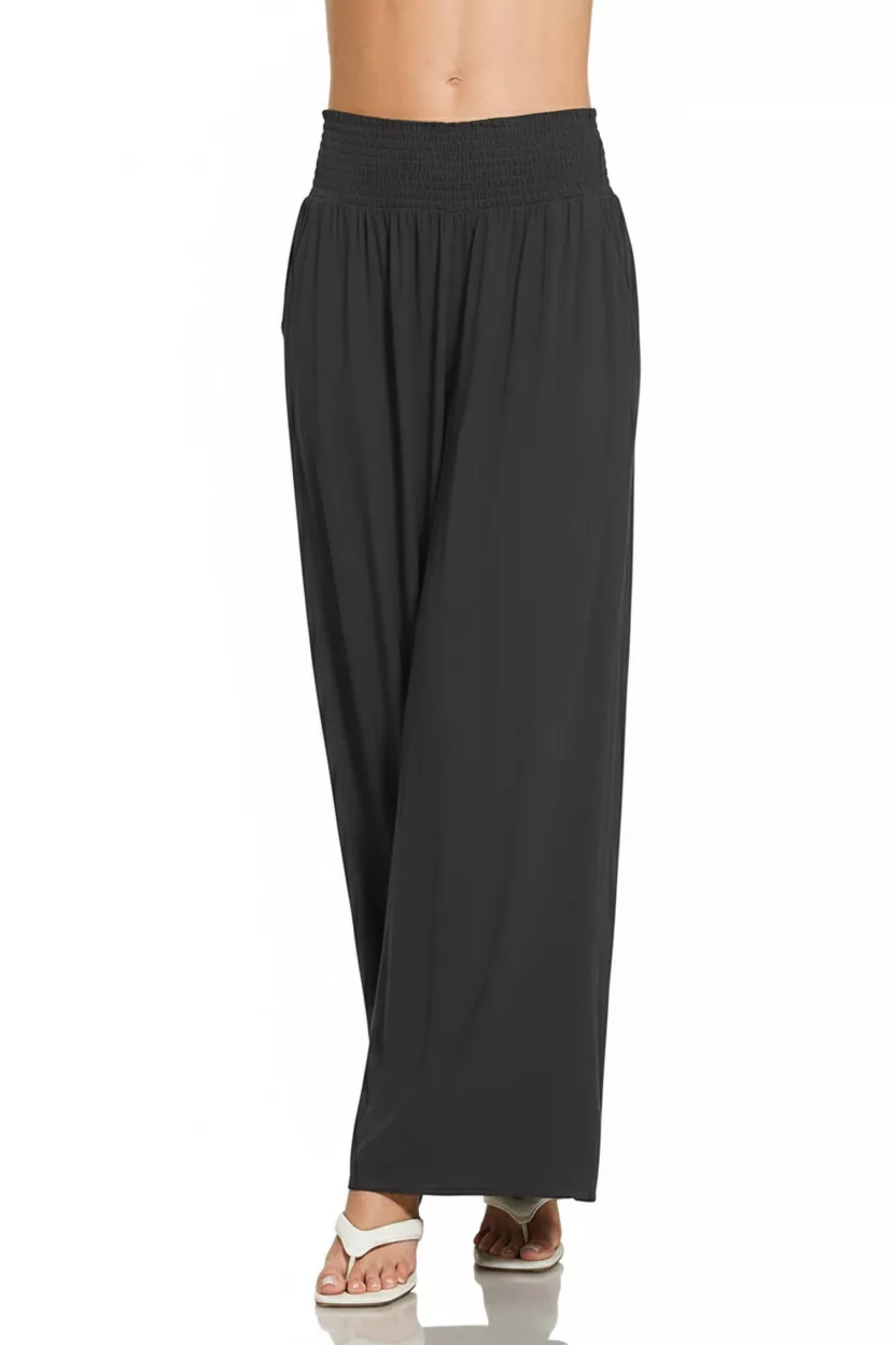 Smocked Waistband Wide Leg Lounge Pants, image 2