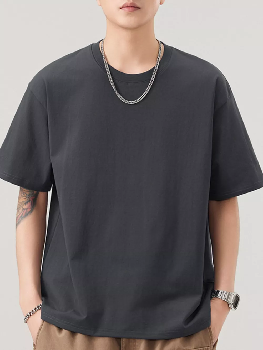 Men's Plus Size Solid Color Casual Loose T-Shirt, image 6