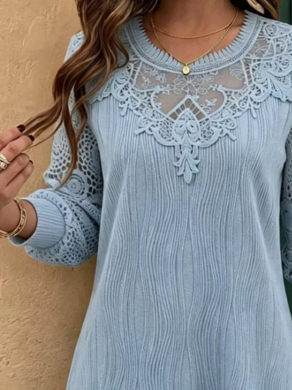 Lace Patchwork Long Sleeve Blouse, image 5