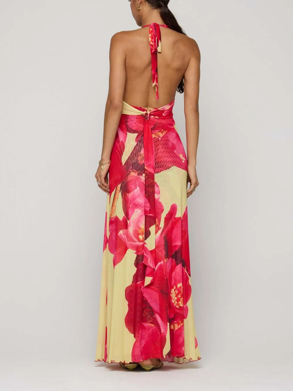 Floral Halter Neck Deep V Maxi Dress, image 8