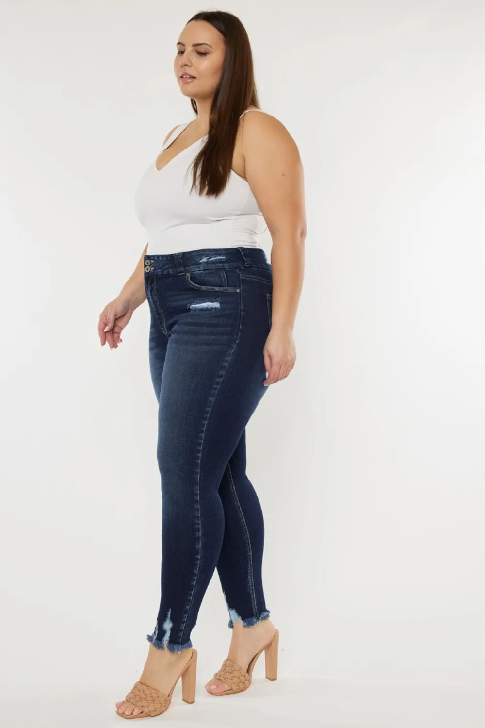Full Size Cat's Whiskers Raw Hem High Waist Jeans, image 8