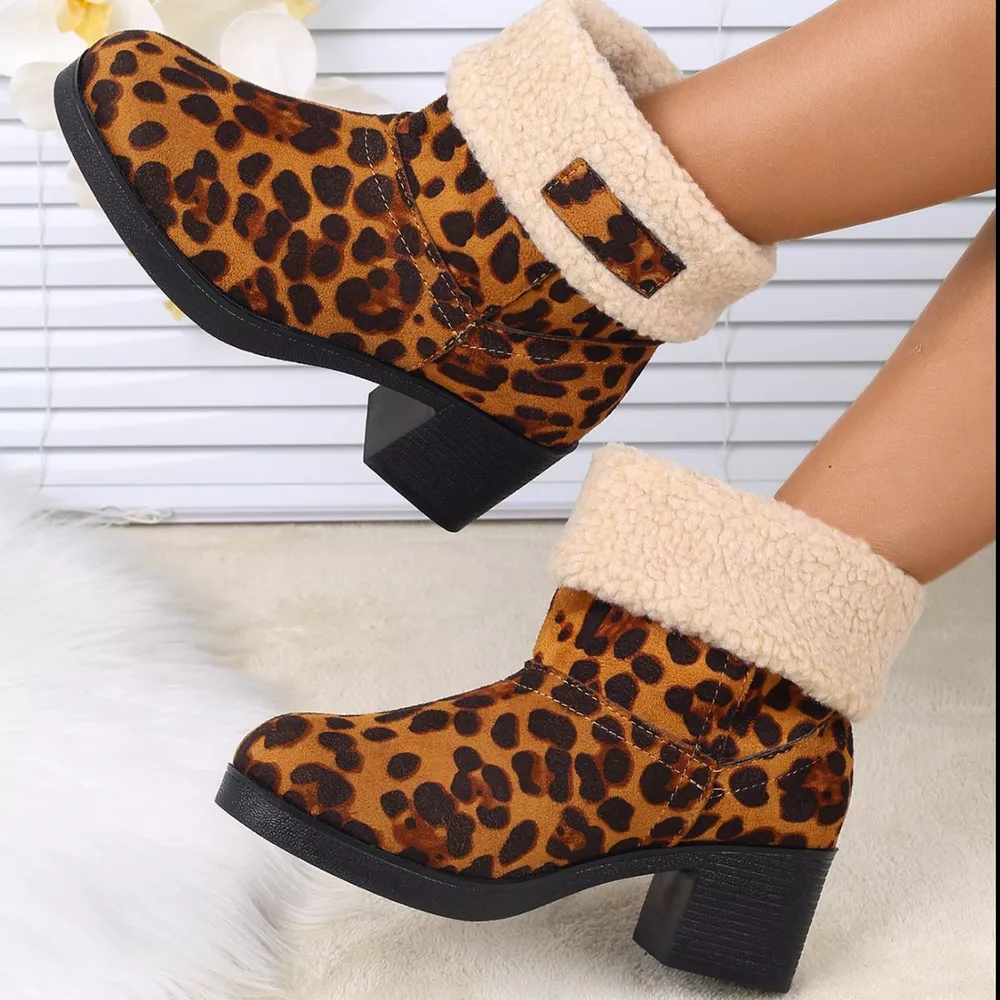 Plush Cuff Block Heel Boots, image 5