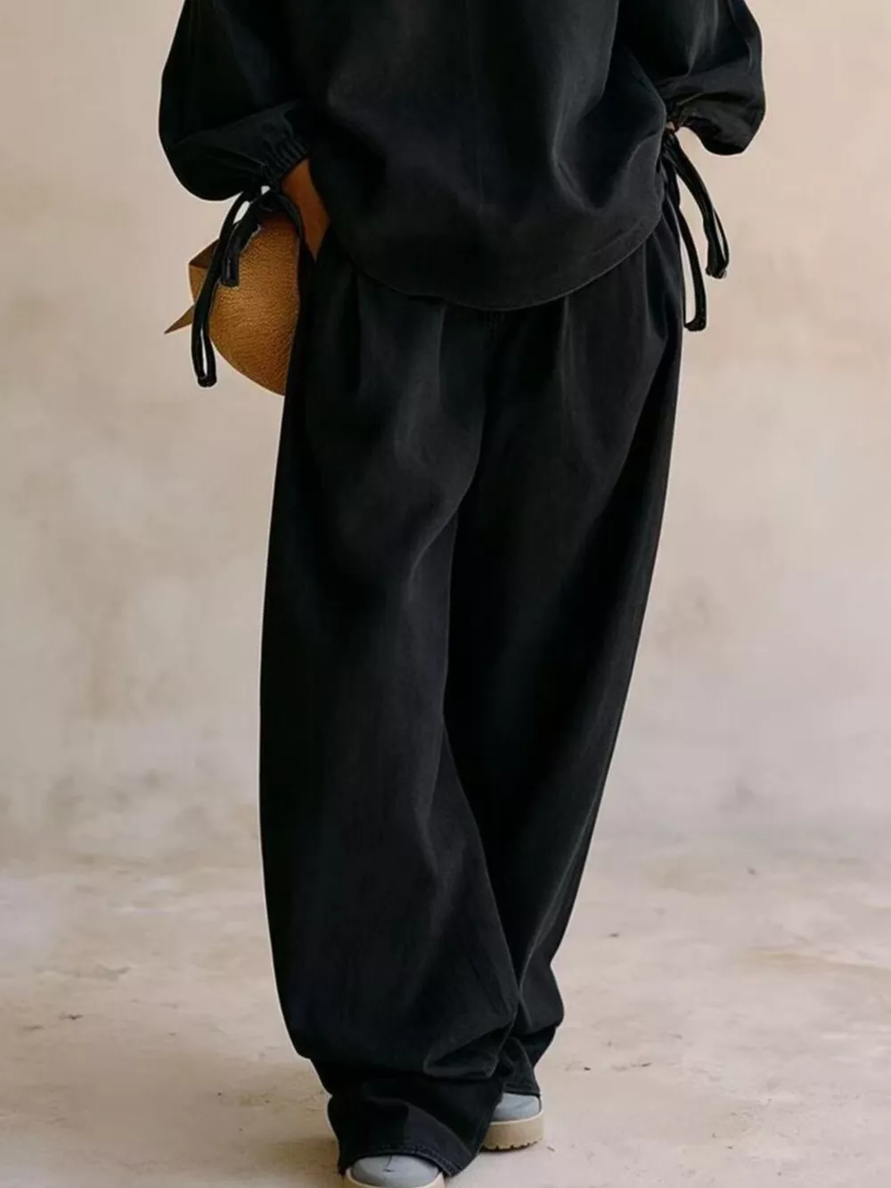 Relaxed Fit Drawstring Sleeve Detail Top and Pants Denim Set, image 15