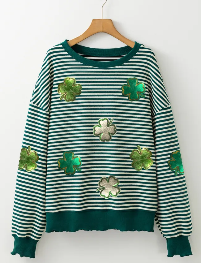 Stripe Lucky Clover Drop Shoulder Sweatshirt, image 4