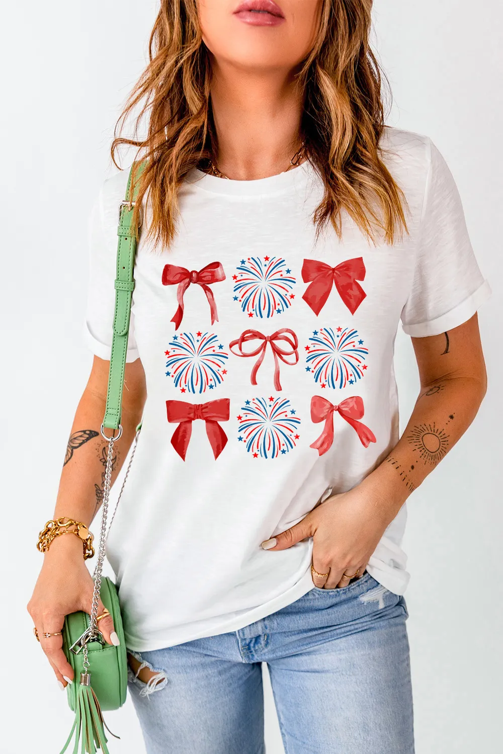 Bow Graphic Round Neck Short Sleeve T-Shirt, image 2