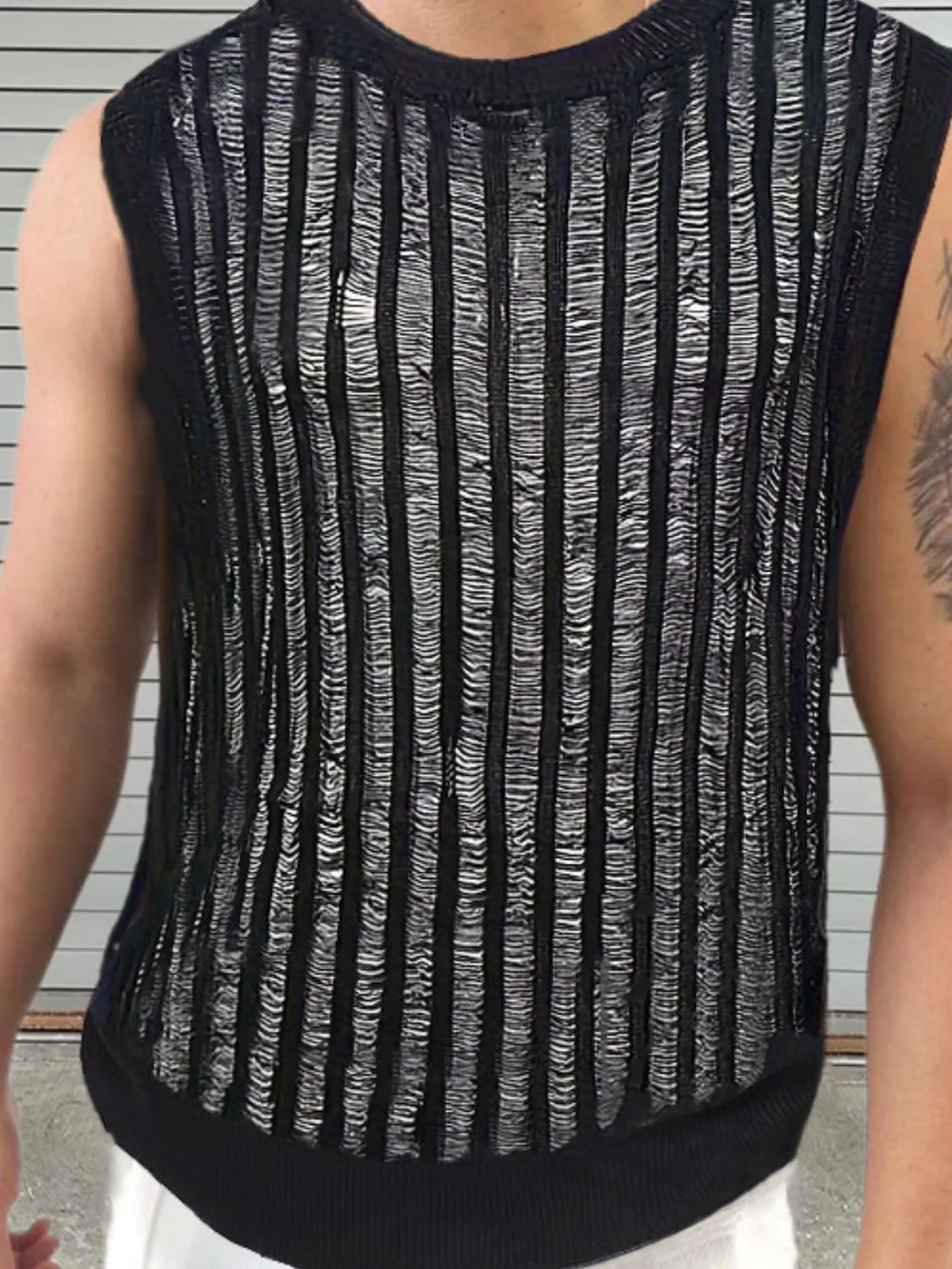 Men's Round Neck Hollow Out Sleeveless Top, image 4