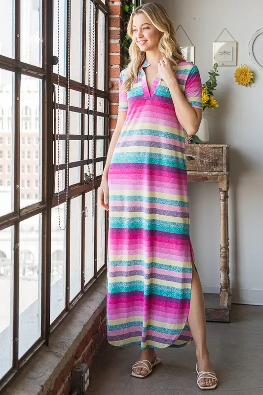 Full Size Striped Short Sleeve Maxi Tee Dress Plus Size, image 7