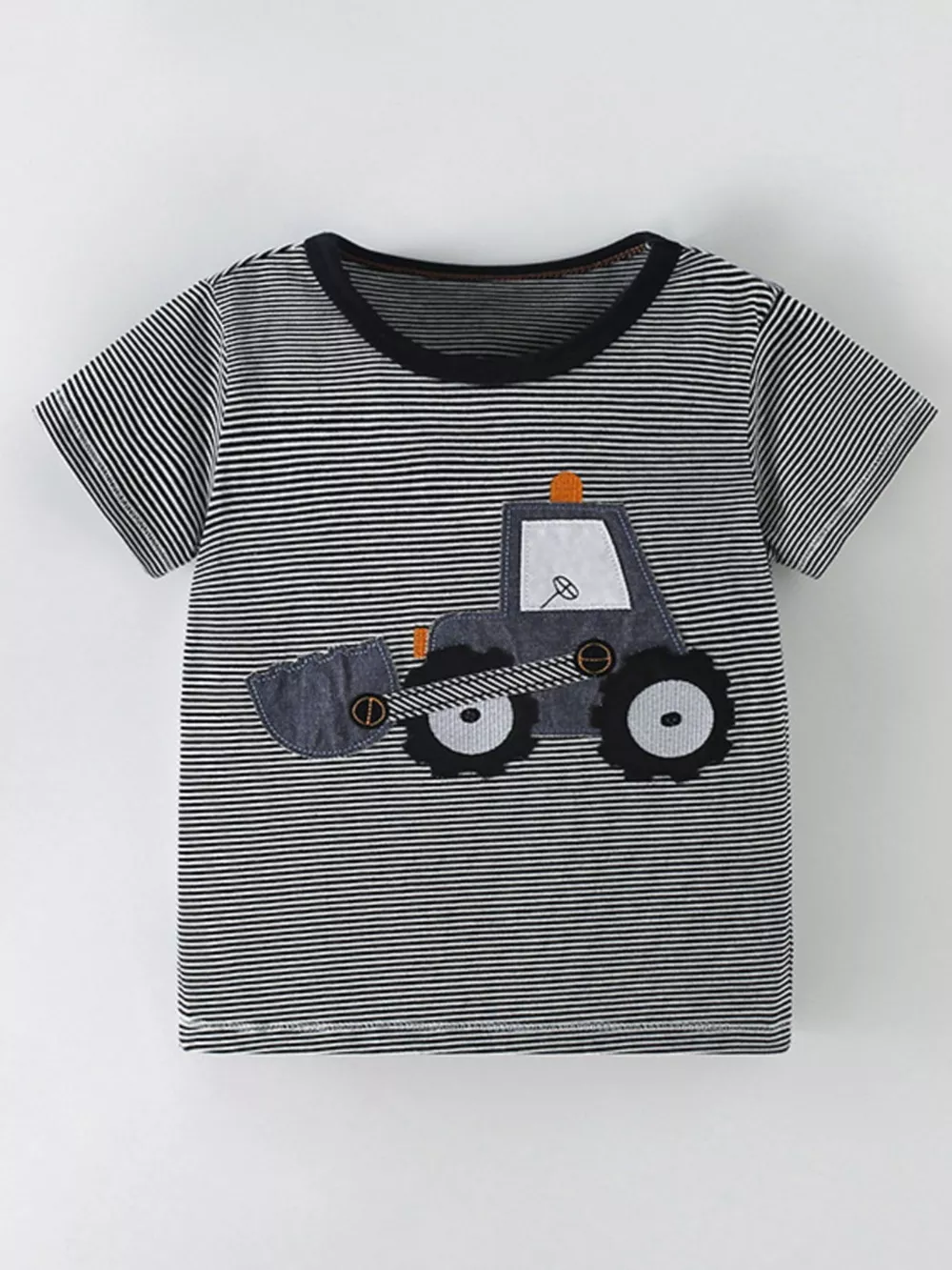 Children's Cartoon Excavator Striped T-Shirt