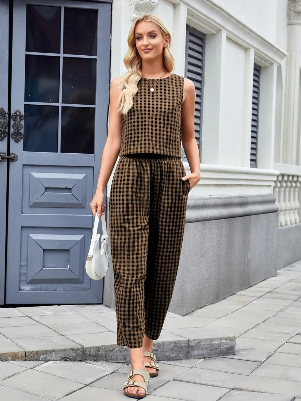 Plaid Sleeveless Top and Pants Set, image 21