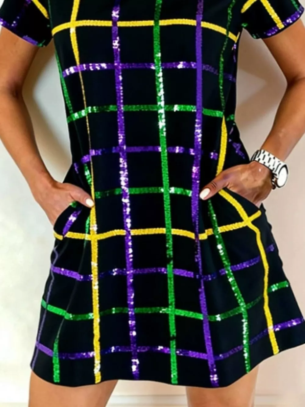 Full Size Plaid Short Sleeve Mini Dress Plus Size, image 2