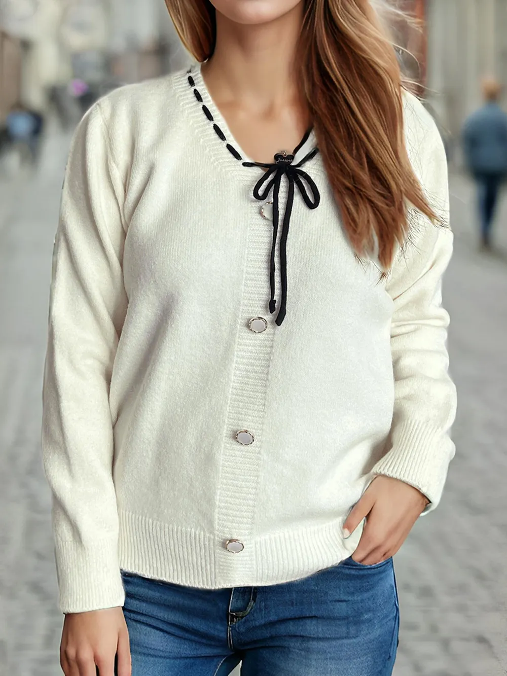 Tied V-Neck Long Sleeve Sweater, image 8