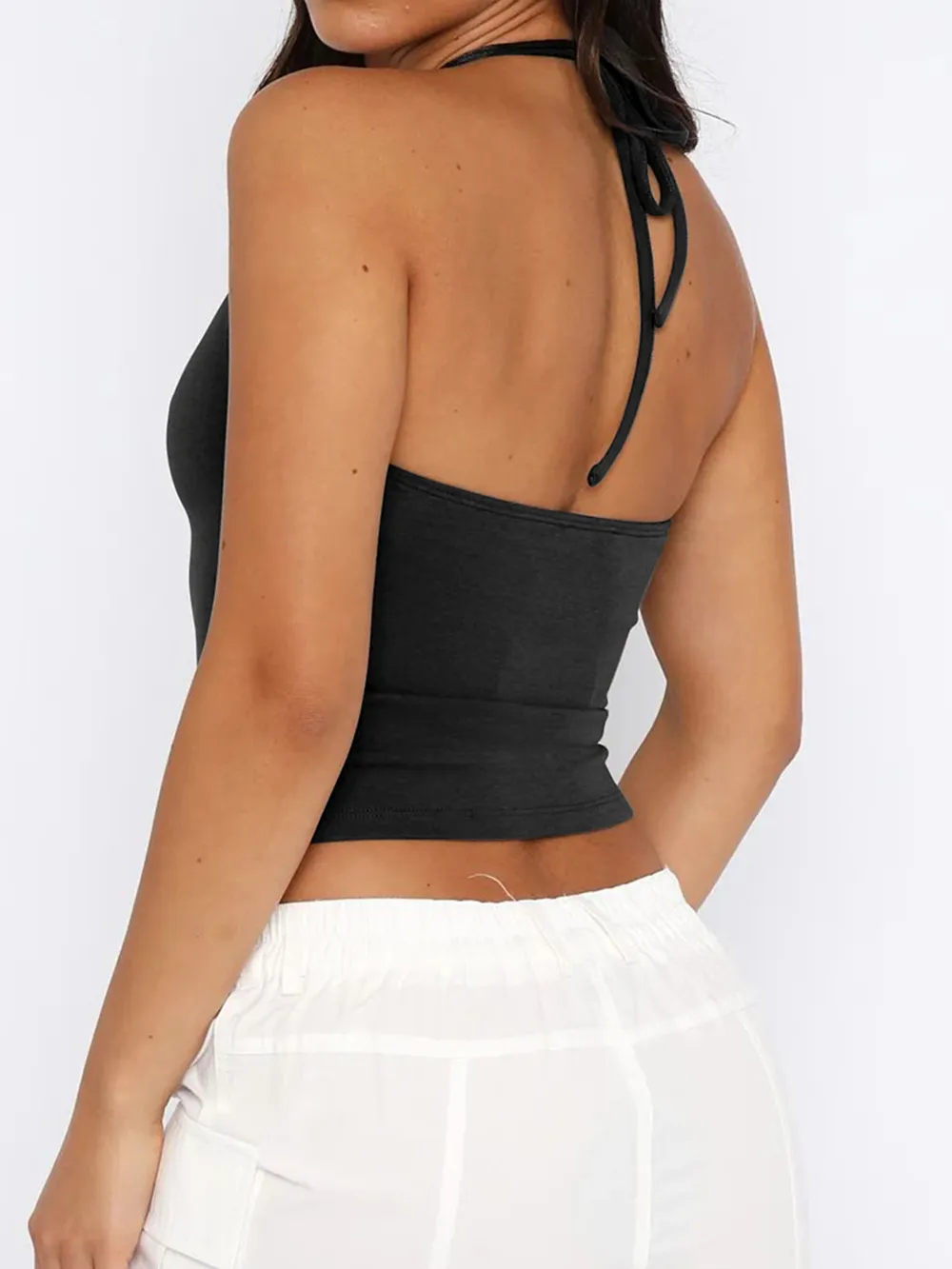 Lace Detail Halter Neck Cami, image 3