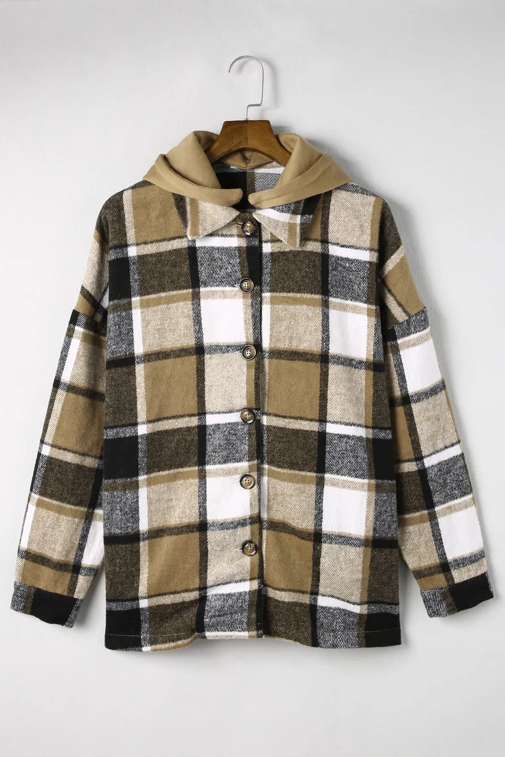 Plaid Button Up Hooded Shacket, image 7