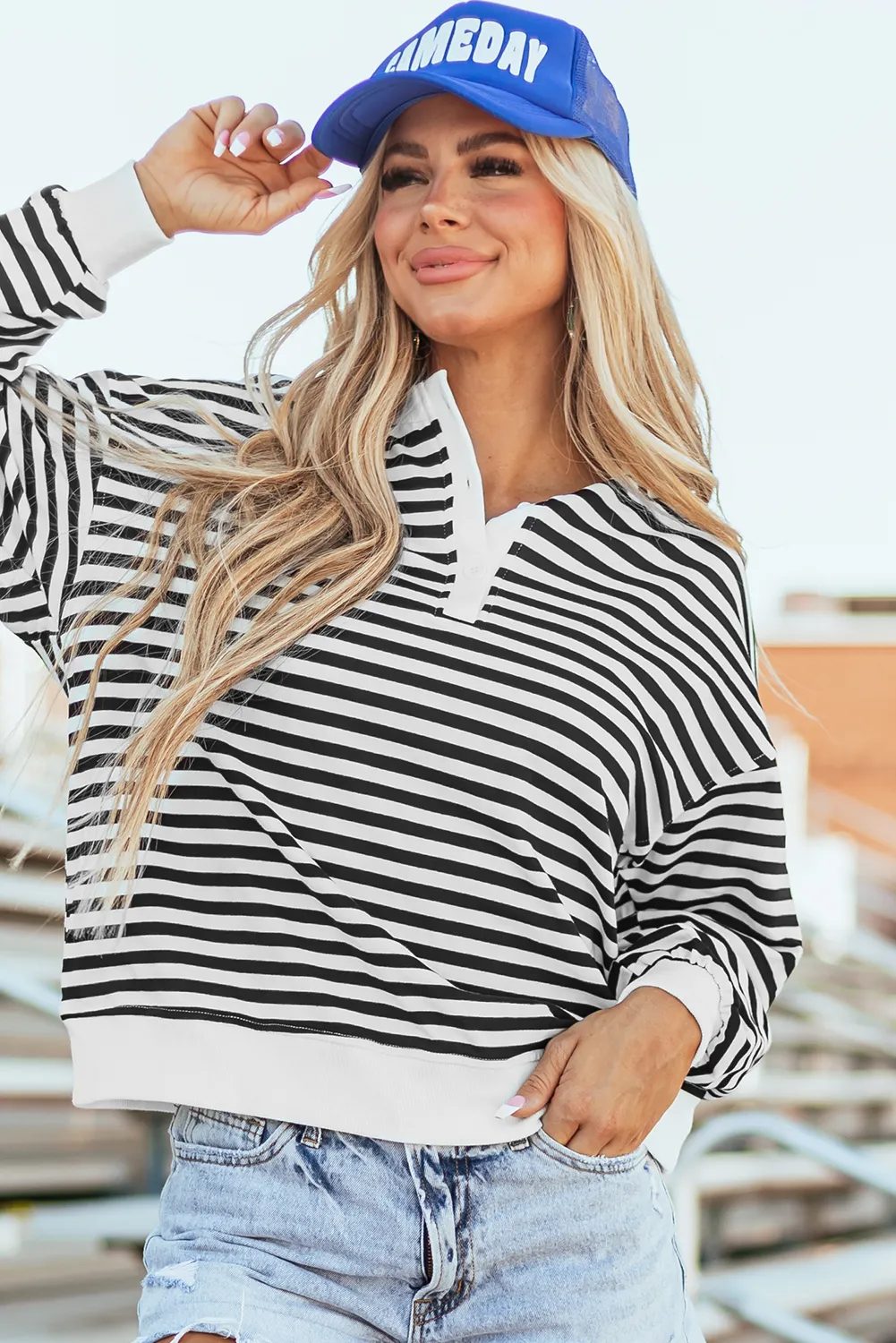 Striped Dropped Shoulder Long Sleeve Sweatshirt, image 4