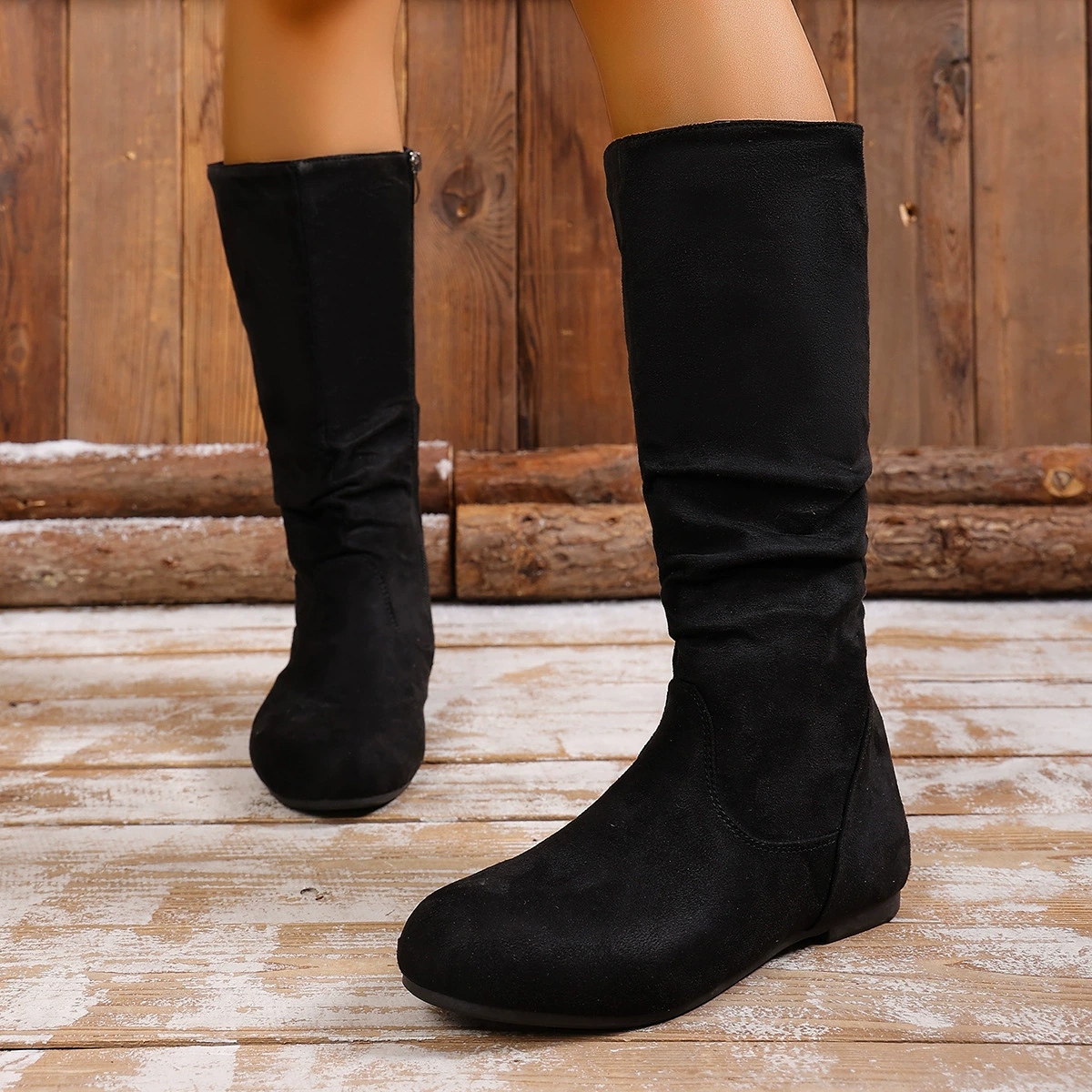 Round Toe Side Zip Boots