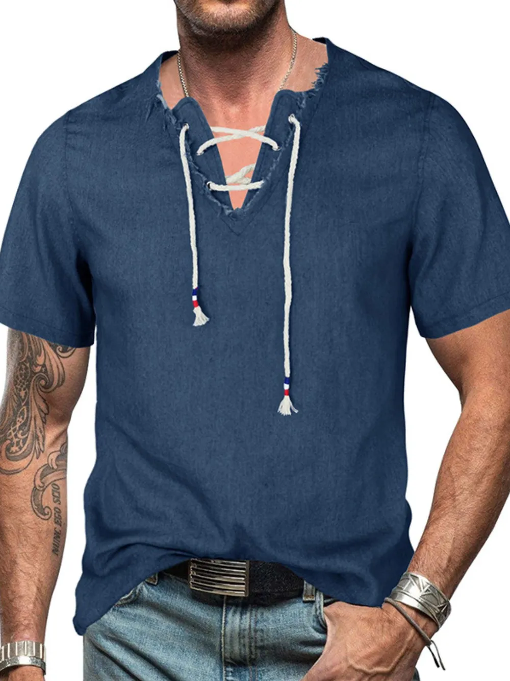 Men's Full Size Classic Raw Hem Short Sleeve Denim Top Plus Size, image 7