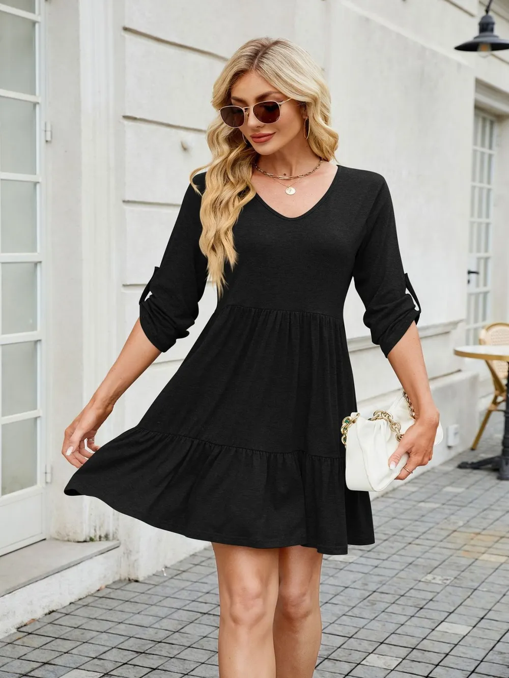 Tiered Ruched V-Neck Mini Dress, image 15