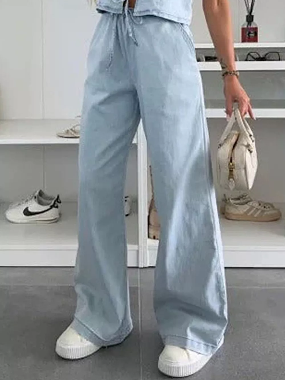 Tie Front Vest and Jeans Denim Set
