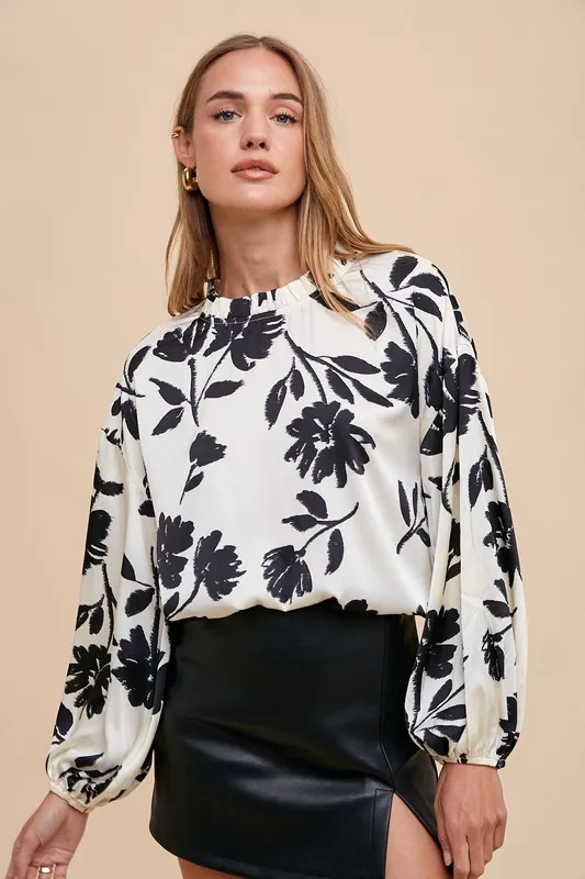 Frill Printed Balloon Sleeve Blouse, image 3
