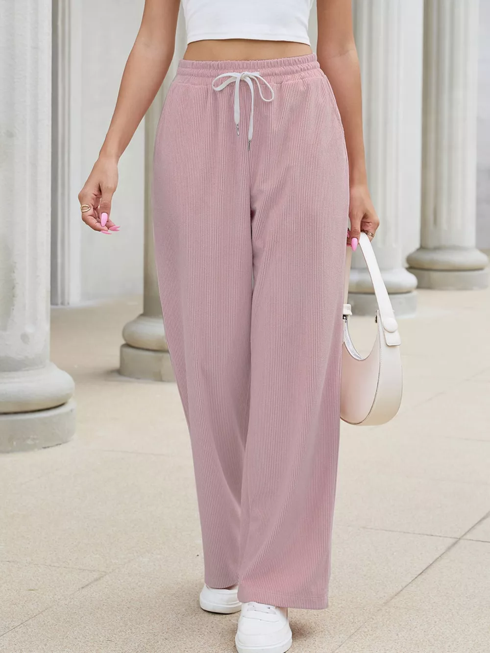 High-Waisted Drawstring Wide-Leg Casual Pants, image 24