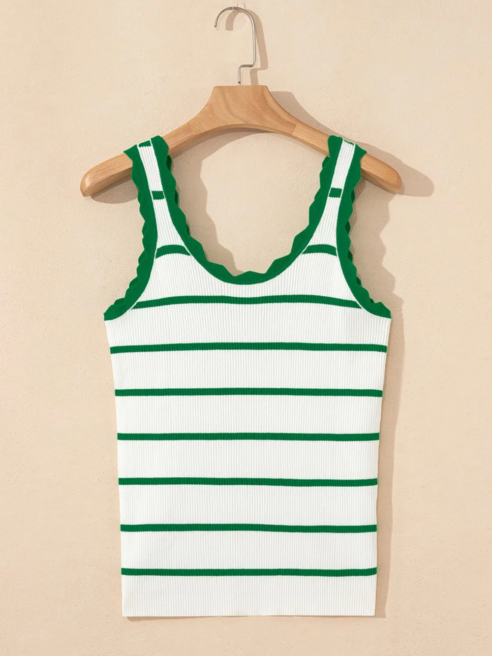 Stripe Scalloped Edge Crew Neck Knit Tank Top, image 4