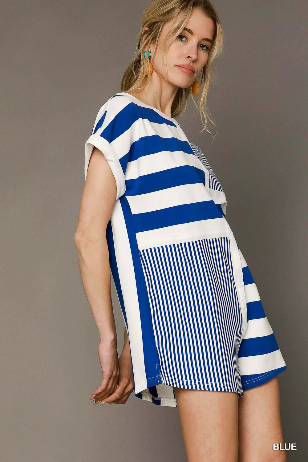 Mixed Striped Short Sleeve Romper, image 3