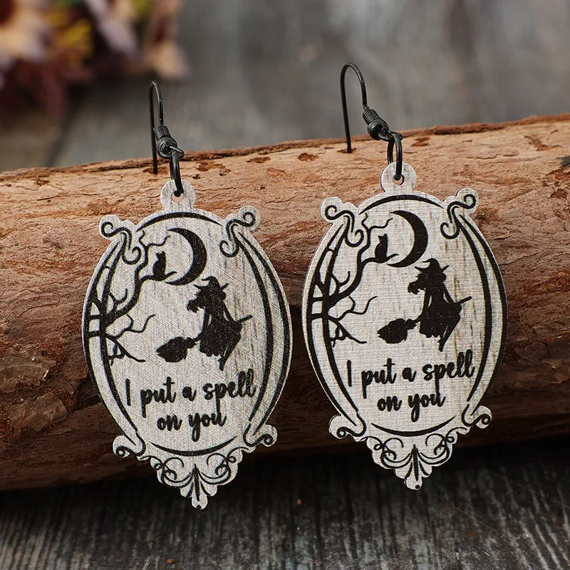 Witch Wooden Dangle Earrings, image 4