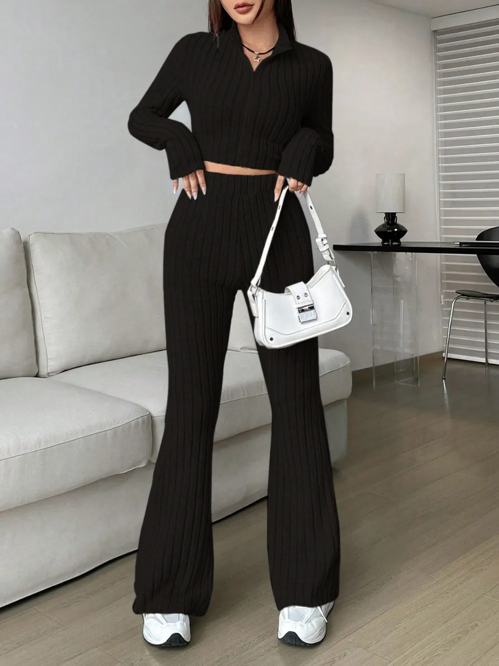 Zip Up Long Sleeve Top and Pants Set, image 8