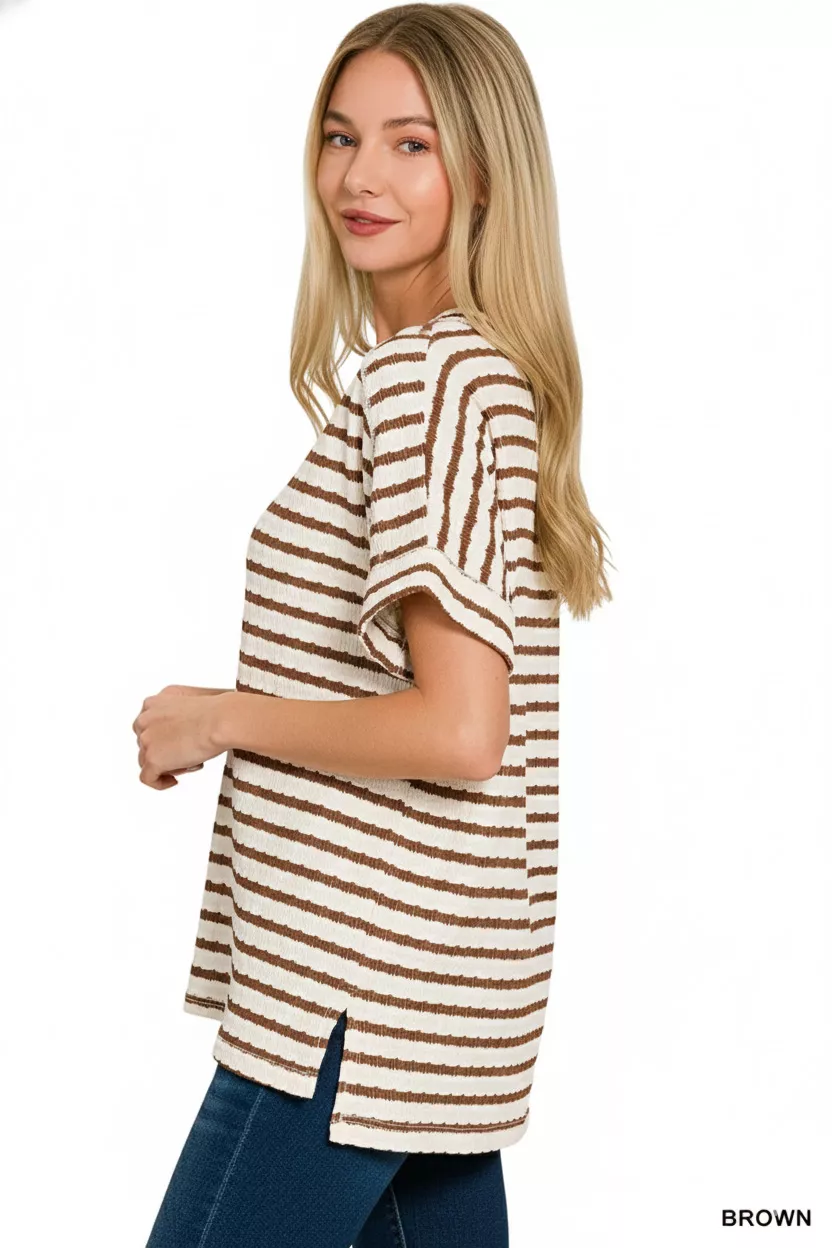 Stripe Jacquard Round-Meck Tee, image 3
