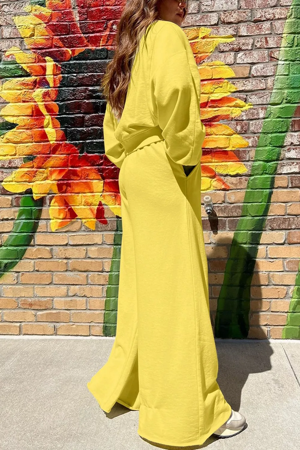 Round Neck Long Sleeve Sweatshirt and Pants Set, image 2
