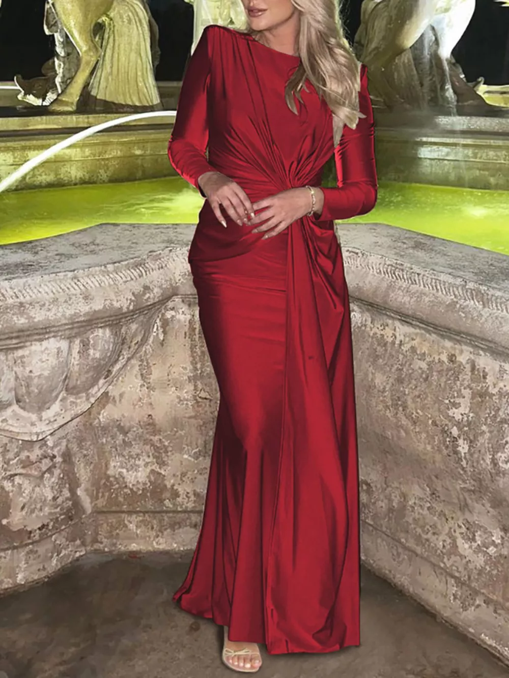 Ruched Knot Front Long Sleeve Maxi Dress, image 22