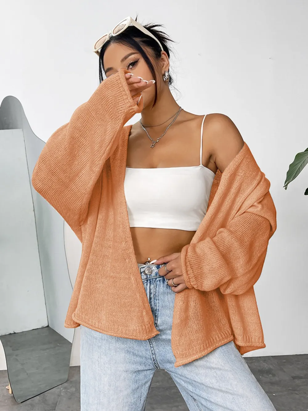 Open Front Dropped Shoulder Cardigan, image 4