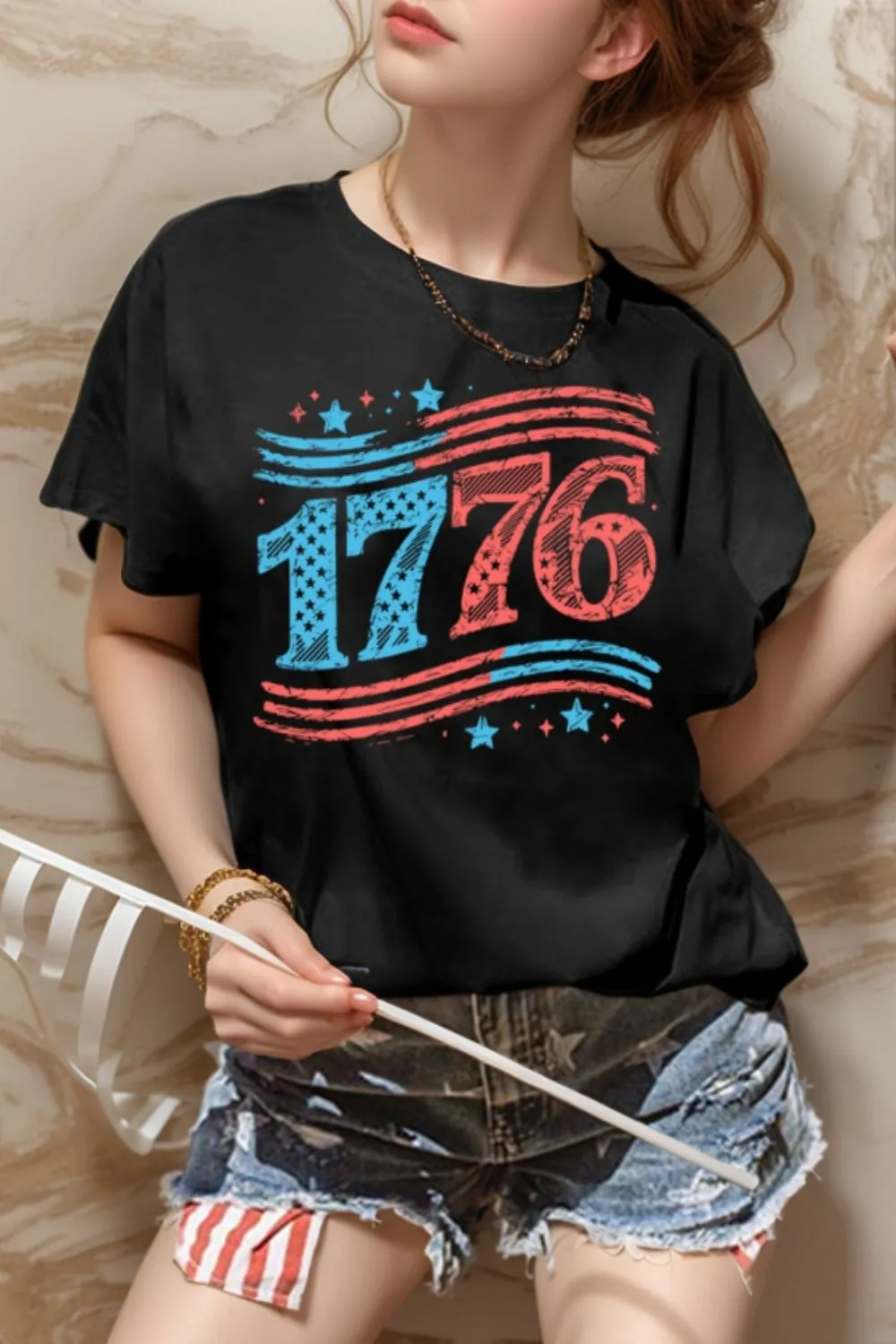 Graphic Round Neck Short Sleeve T-Shirt, image 2