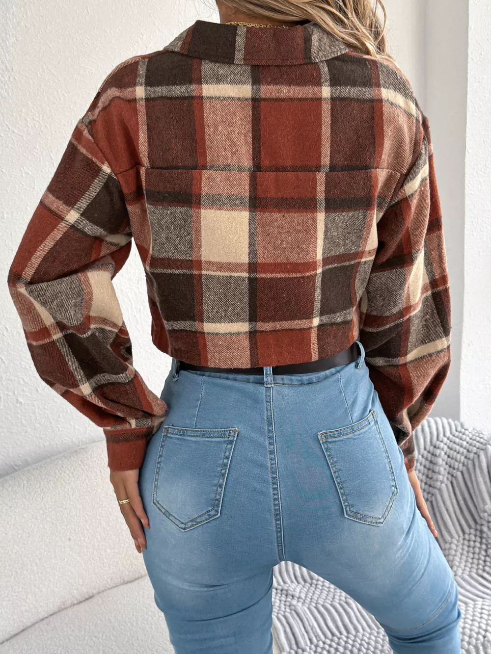 Plaid Button Up Cropped Jacket, image 4