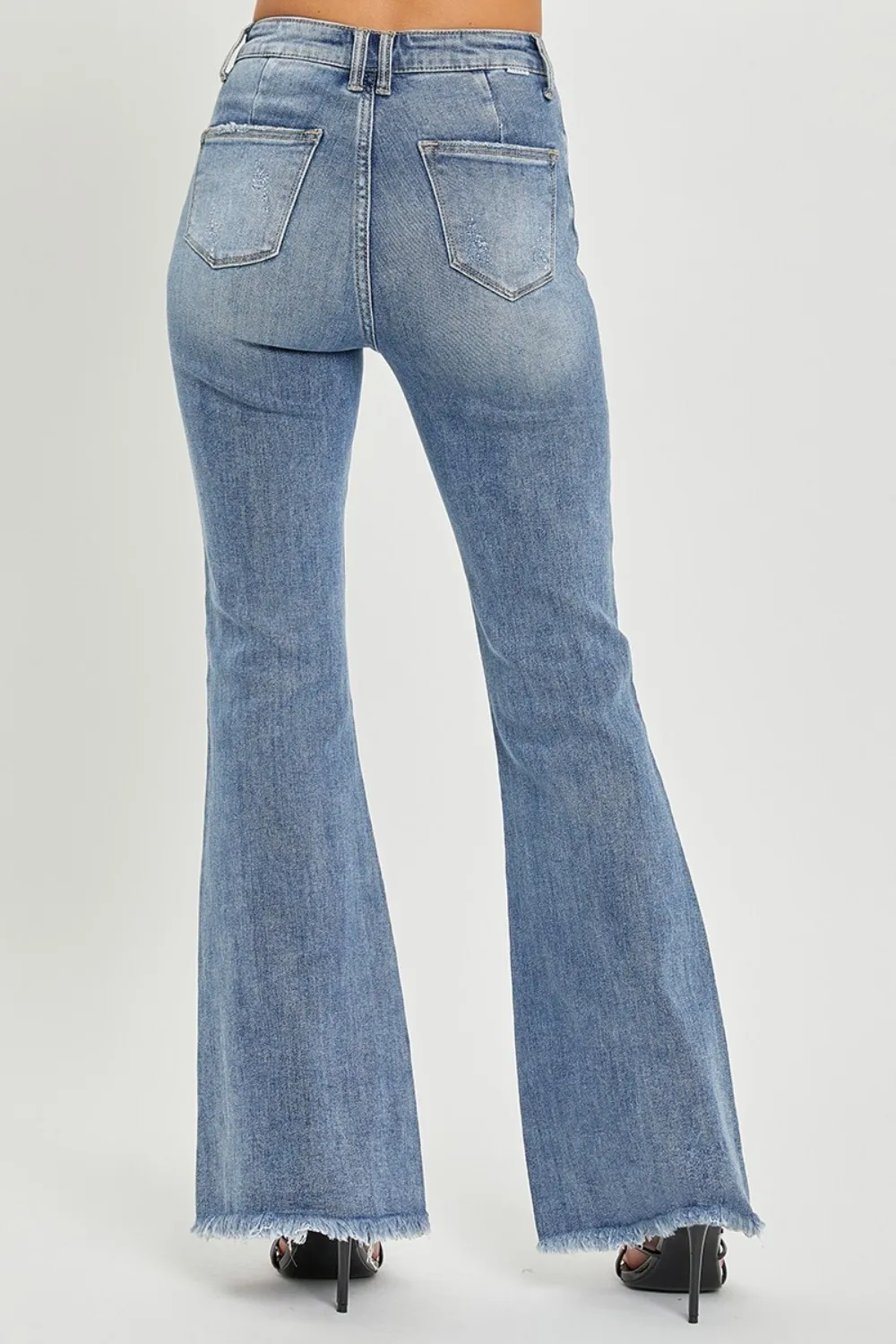 Full Size High Waist Raw Hem Flare Jeans, image 2